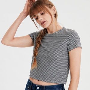 American Eagle Cropped Checkered Tee